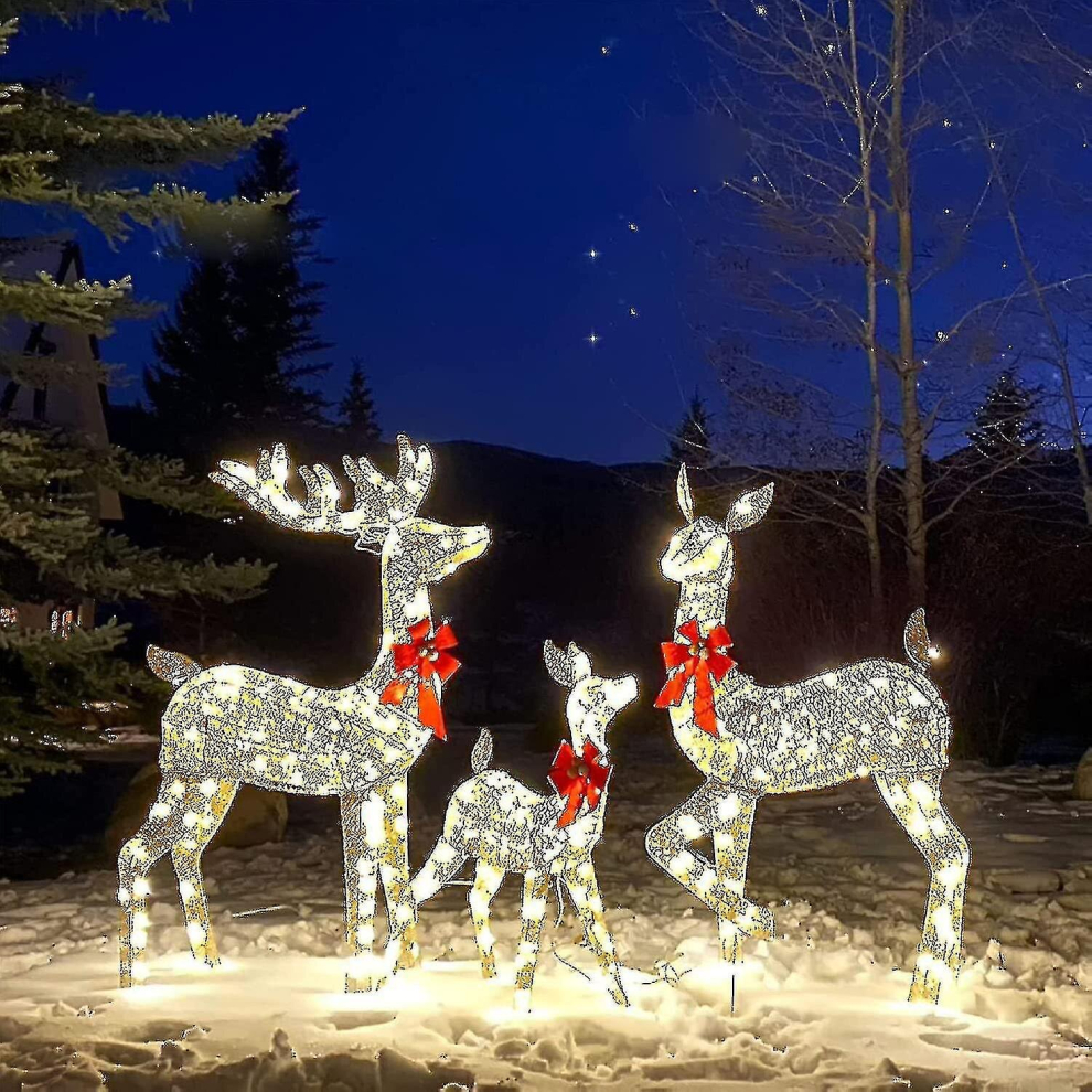 3Pcs Up Christmas Reindeer Xmas Twinkling Deer Outdoor Garden Deocrations Light