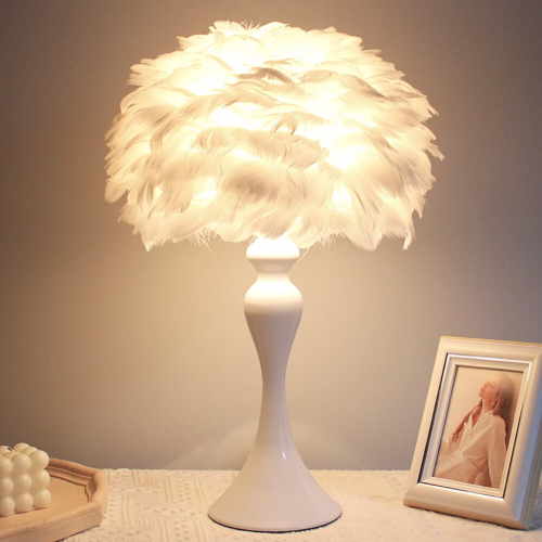 Living And Home Accent Feather Table Lamp with LED Light