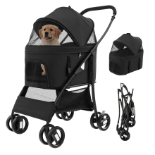 3-In-1 Pet Stroller Foldable Dog Cat Travel Strolling Cart W/ Adjustable Canopy