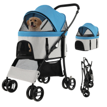 3-In-1 Pet Stroller Foldable Dog Cat Travel Strolling Cart W/ Adjustable Canopy