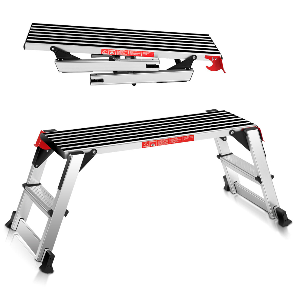 Folding Hop Up Work Platform Aluminium Step Up Bench Ladder Stool w/ Safety Lock