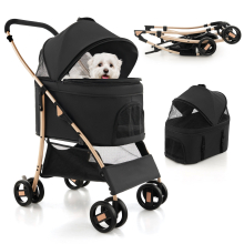 3-In-1 Pet Stroller Foldable Dog Cat Travel Strolling Cart W/ Adjustable Canopy