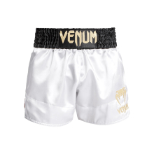 (Large ) VENUM CLASSIC MUAY THAI SHORTS - BLACK/WHITE/WHITE