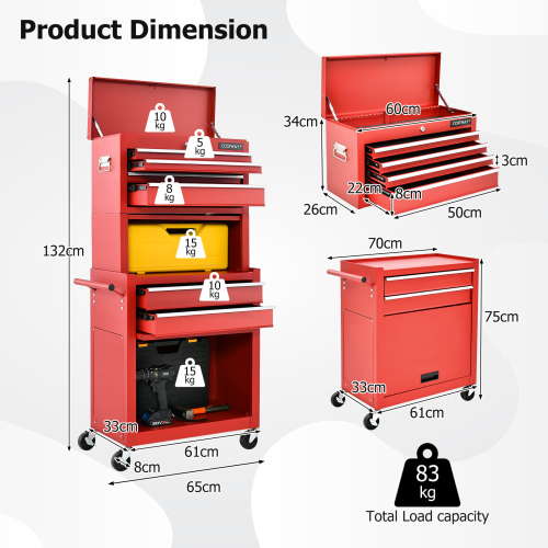 Casart Rolling Tool Chest Lockable Tool Cabinet Combo with Wheels & Drawers Adjustable 1