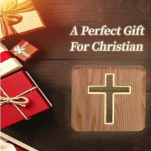 Jesus Cross Night Light, Cross Shaped Wood 3D LED Bedside Lamp, Christmas Gift