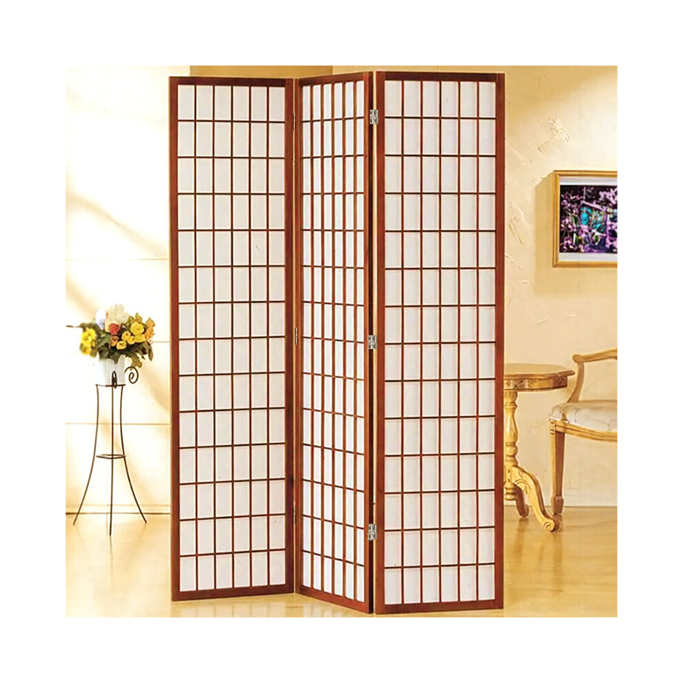 3-Panel Solid Wood Folding Room Divider Screen Coffee