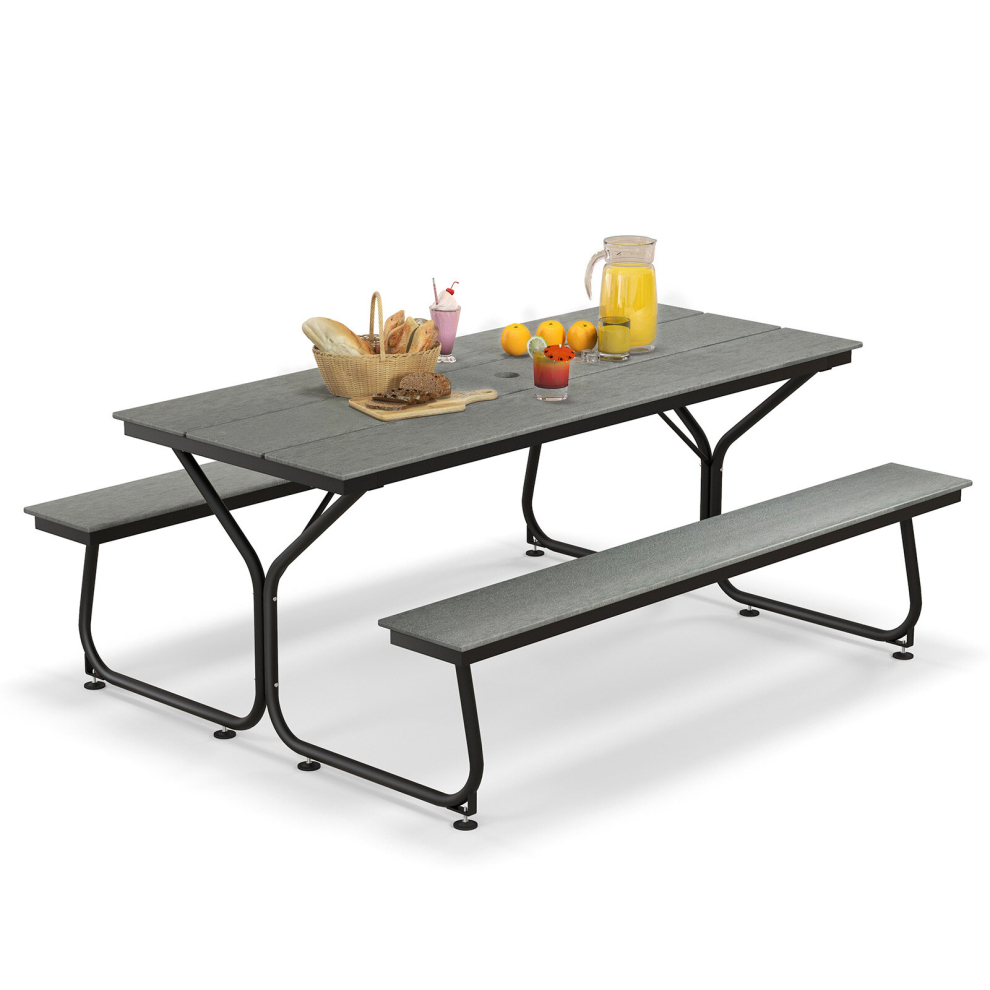 8-Person Picnic Table & Bench Set Outdoor Camping Table Chair W/Umbrella Hole