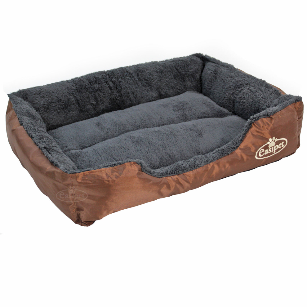 (Medium) Easipet Faux Fur Pet Bed Brown/Grey