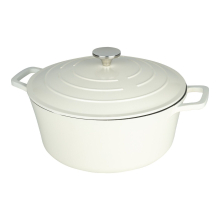 (28cm-6.5L-Round-Cream) Cast Aluminium Casserole Pot Stew Dish Non Stick