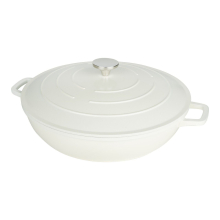 (32cm-6L-ShallowRound-Cream) Cast Aluminium Casserole Pot Stew Dish Non Stick
