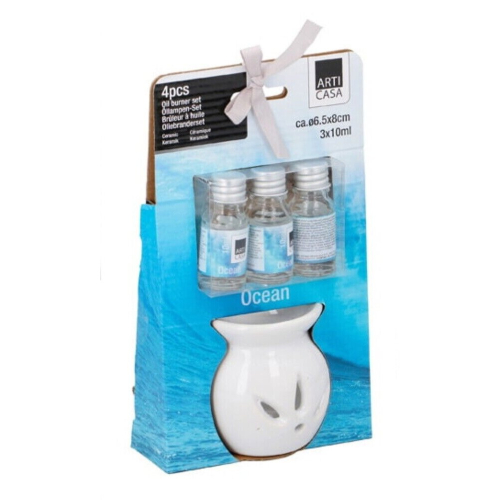 (Ocean) 4PC Ceramic Oil Burner Gift Set & 3 Scented