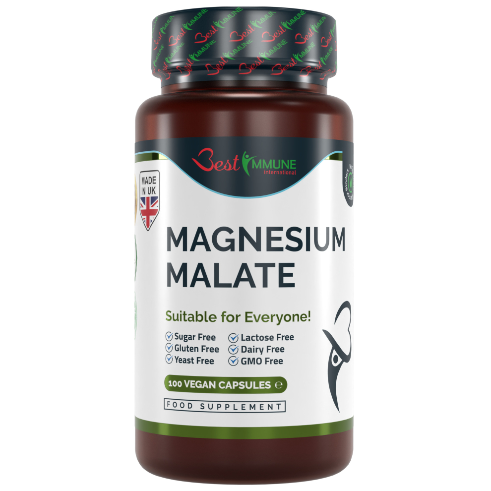 Natural Magnesium Malate 500mg Premium Grade Ideal Strength 100 Vegan Capsules Highest bioavailability