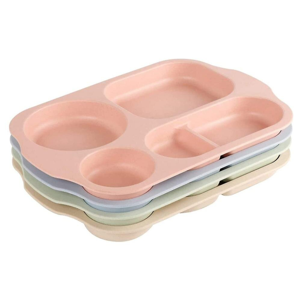 Dinner Plate Set Of 4 Split Plates 5 Compartments Plastic Plate Cutlery For Adults Kids Microwave A