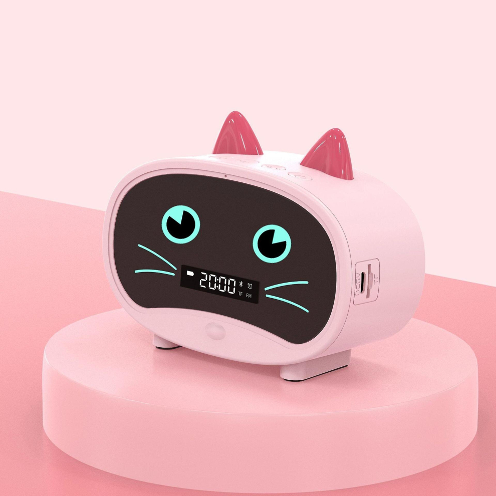Cartoon Cat Alarm Clock Dual Alarm Clock, Bluetooth Speaker, Hands-Free Call Pink