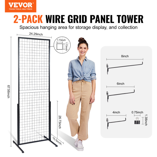 VEVOR VEVOR 2' x 5.6' Grid Wall Panels Tower 2 Packs Wire Gridwall Display Racks 1
