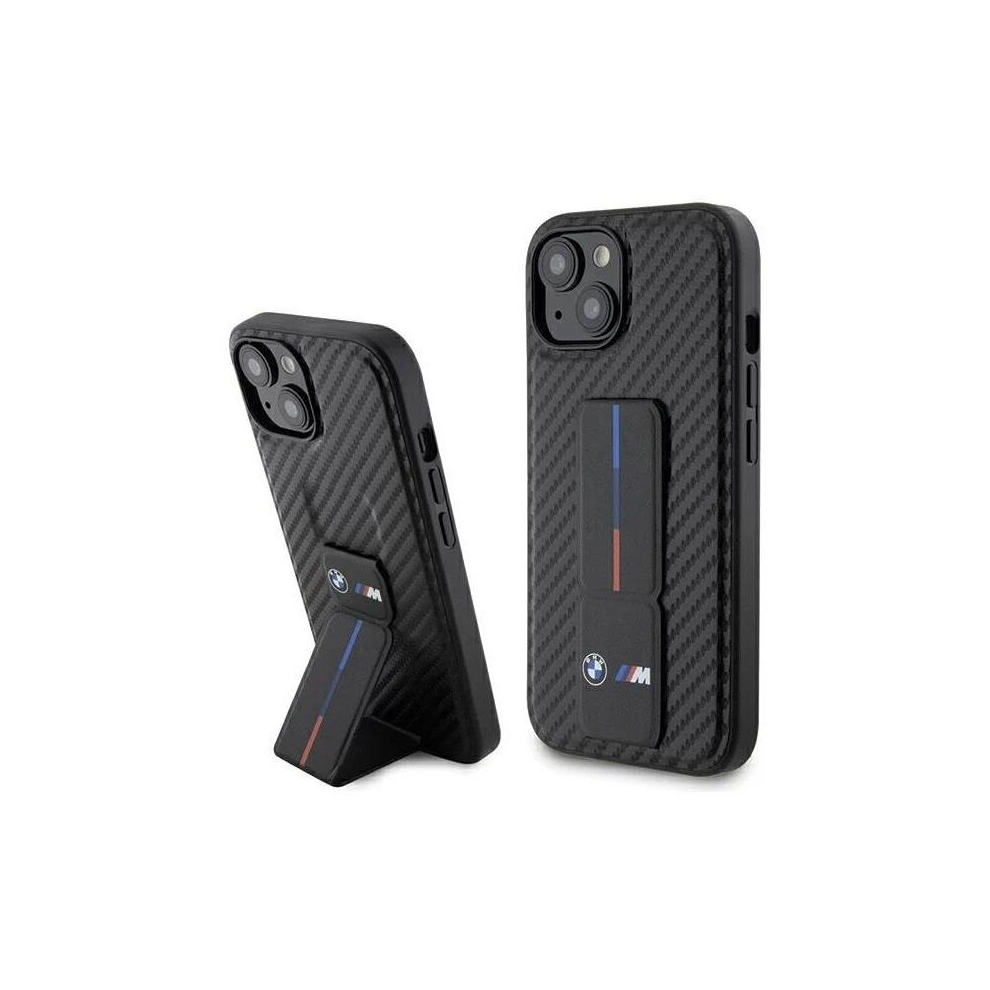 BMW M Series Hard Case Grip Stand Smooth and Carbon for iphone 15 6.1" Black - BMHCP15SGSPCCK