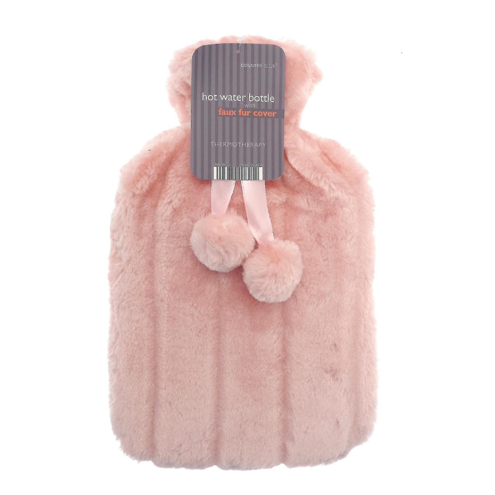 Country Club Hot Water Bottle With Baby Pink Faux Fur Cover