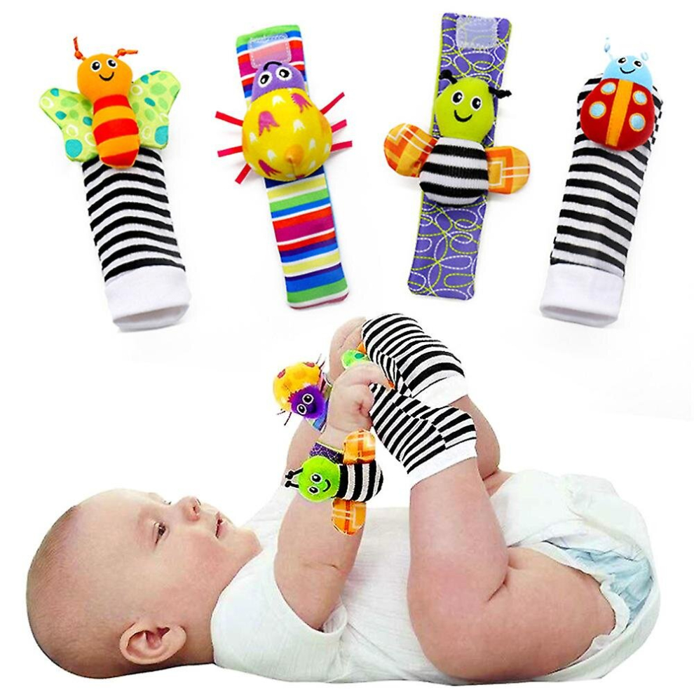 Baby Wrist Rattle And Soft Foot Finders Socks Animals Interactive Discovery Play Toy