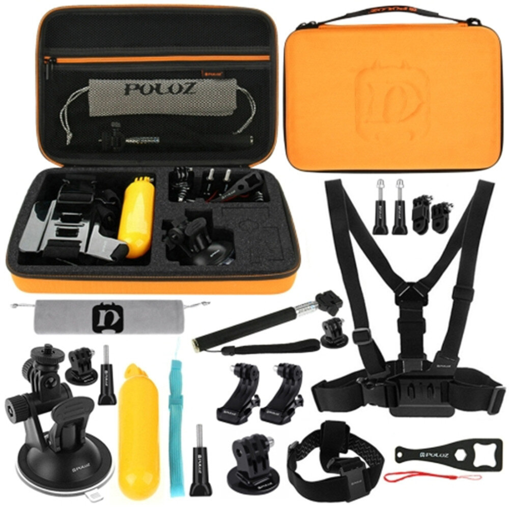 20 In 1 Accessory Combo Kit With Eva Case For Gopro Hero8 Black/7/6/5/5 Session/4 Session/4/3+/3/2/1,Xiaoyi And Other Action Cameras Orange/Black 8881471558144