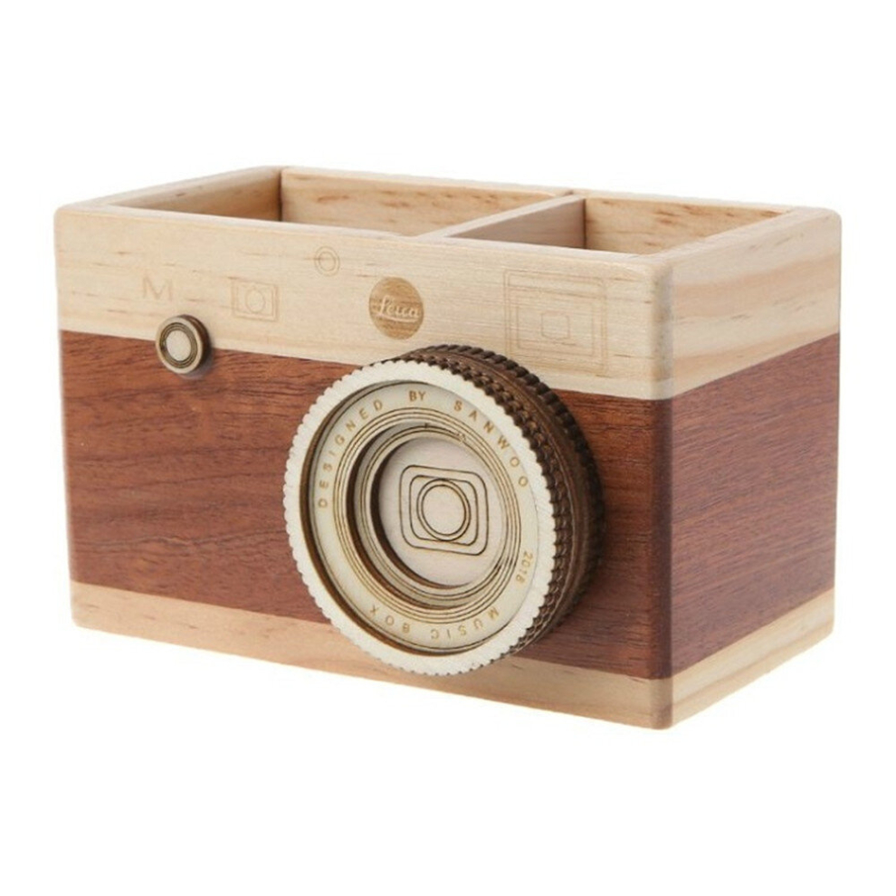 Camera Model Wooden Pen Holder Decoration, Specifications:Double Pen Holder-image-OPC-PD6GZSH-NEW