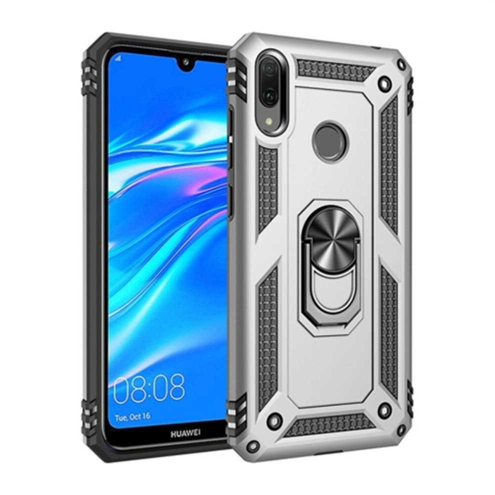 Shockproof Tpu + Pc Protective Case For Huawei Y7 (2019), With 360 Degree Rotation Holder (Silver) Silver 8881471521186