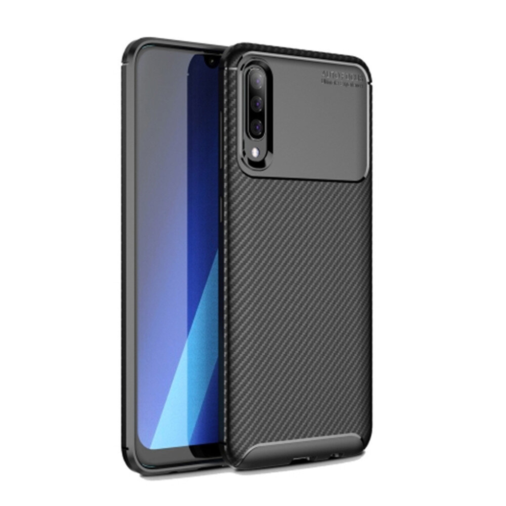 2Pcs Carbon Fiber Texture Shockproof Tpu Case For Galaxy A50 (Black) Black 8881471521056
