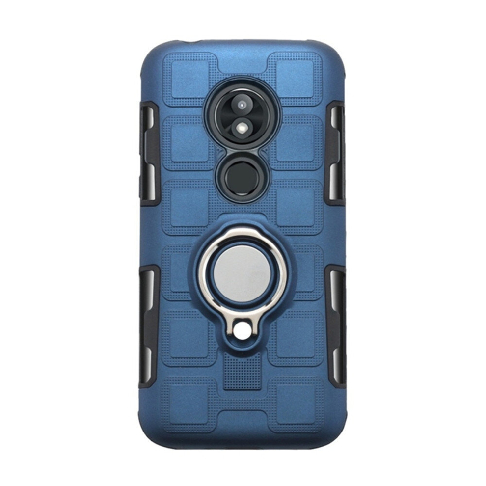 2Pcs For Motorola Moto G7 Play 2 In 1 Cube Pc + Tpu Protective Case With 360 Degrees Rotate Silver Ring Holder(Navy Blue) Blue,Silver 8881471518391