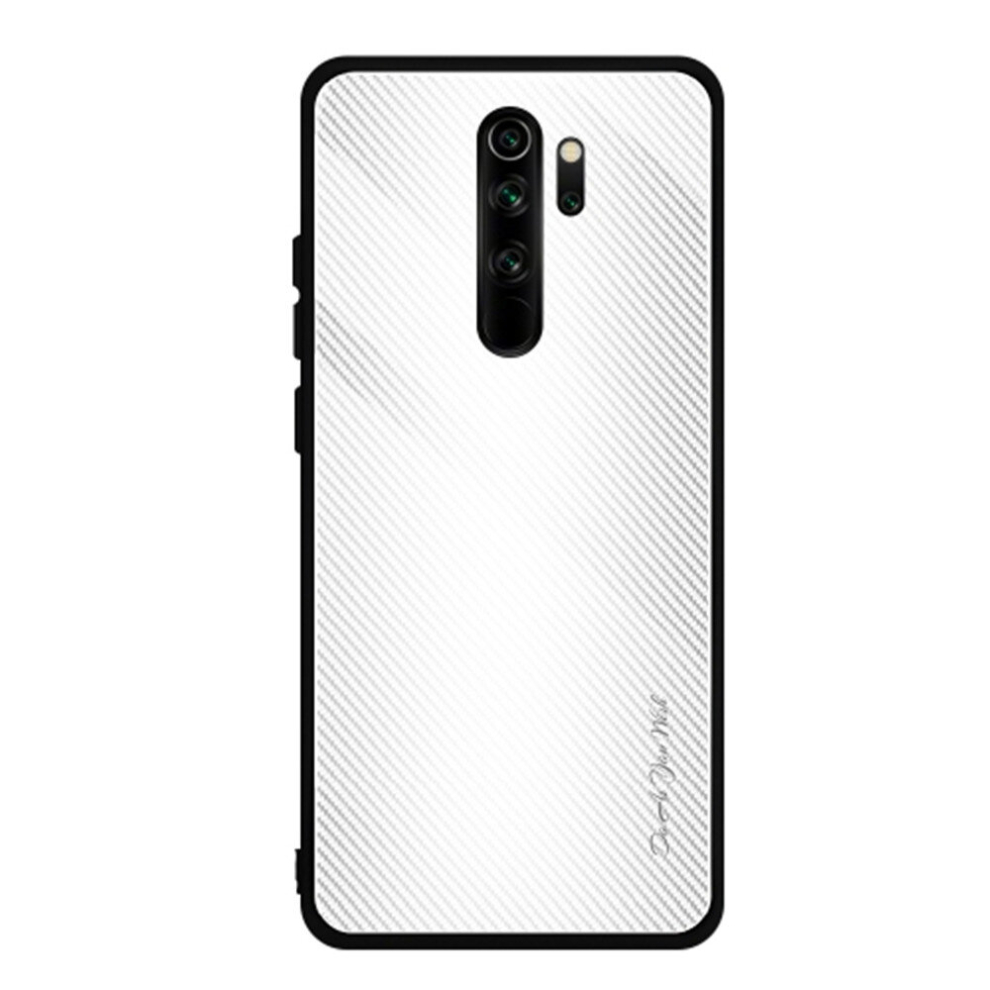 2Pcs For Xiaomi Redmi Note 8 Pro Carbon Fiber Texture Gradient Color Glass Case(White) White 8881471518483