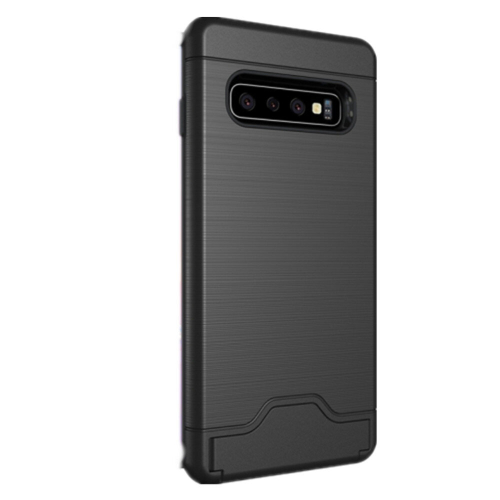 2Pcs Ultra-Thin Tpu+Pc Brushed Texture Shockproof Protective Case For Galaxy S10, With Holder & Card Slot (Black) Black 8881471521308
