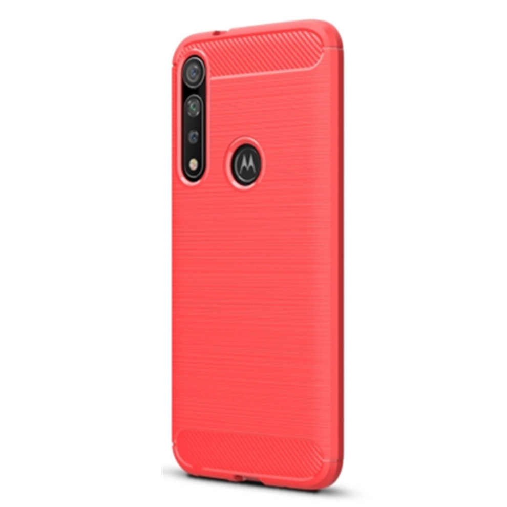 2 Pcs For Moto G8 Plus Brushed Texture Carbon Fiber Tpu Case(Red) Red 8881471518575