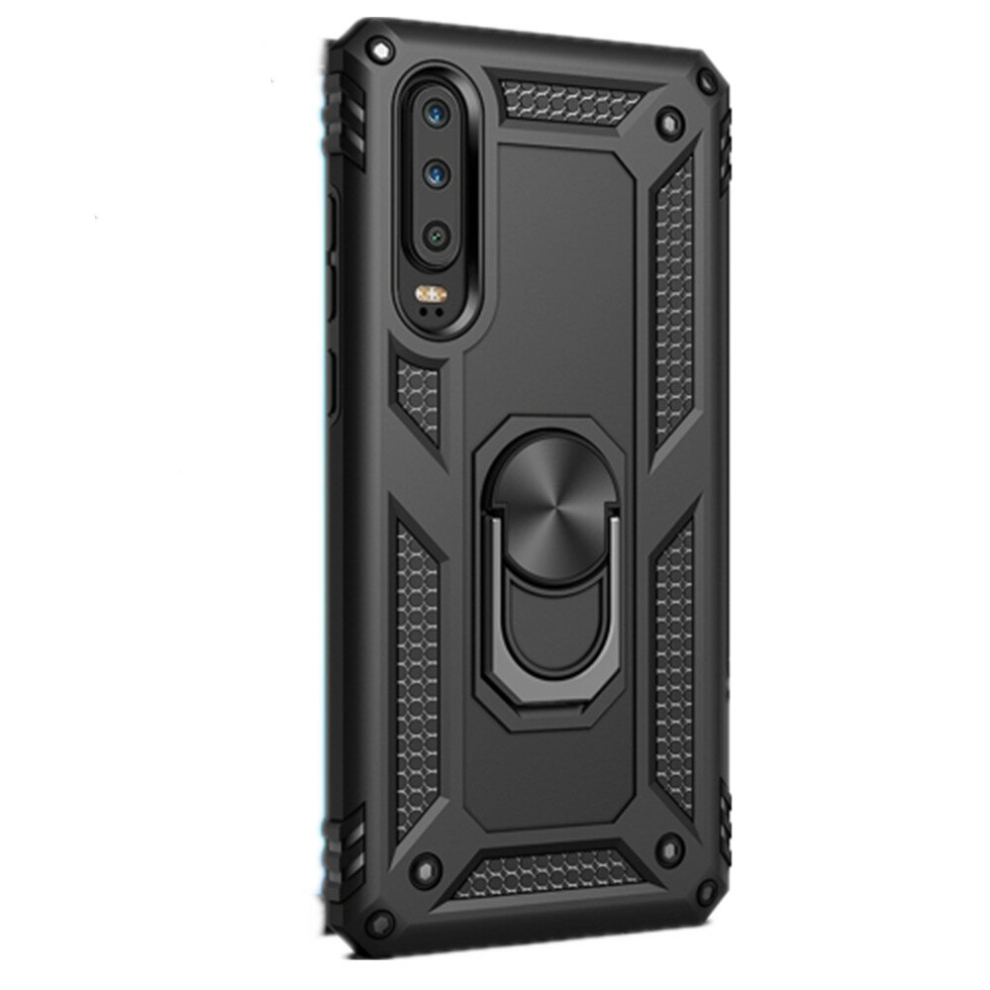 2Pcs Armor Shockproof Tpu + Pc Protective Case For Huawei P30, With 360 Degree Rotation Holder (Black) Black 8881471521599