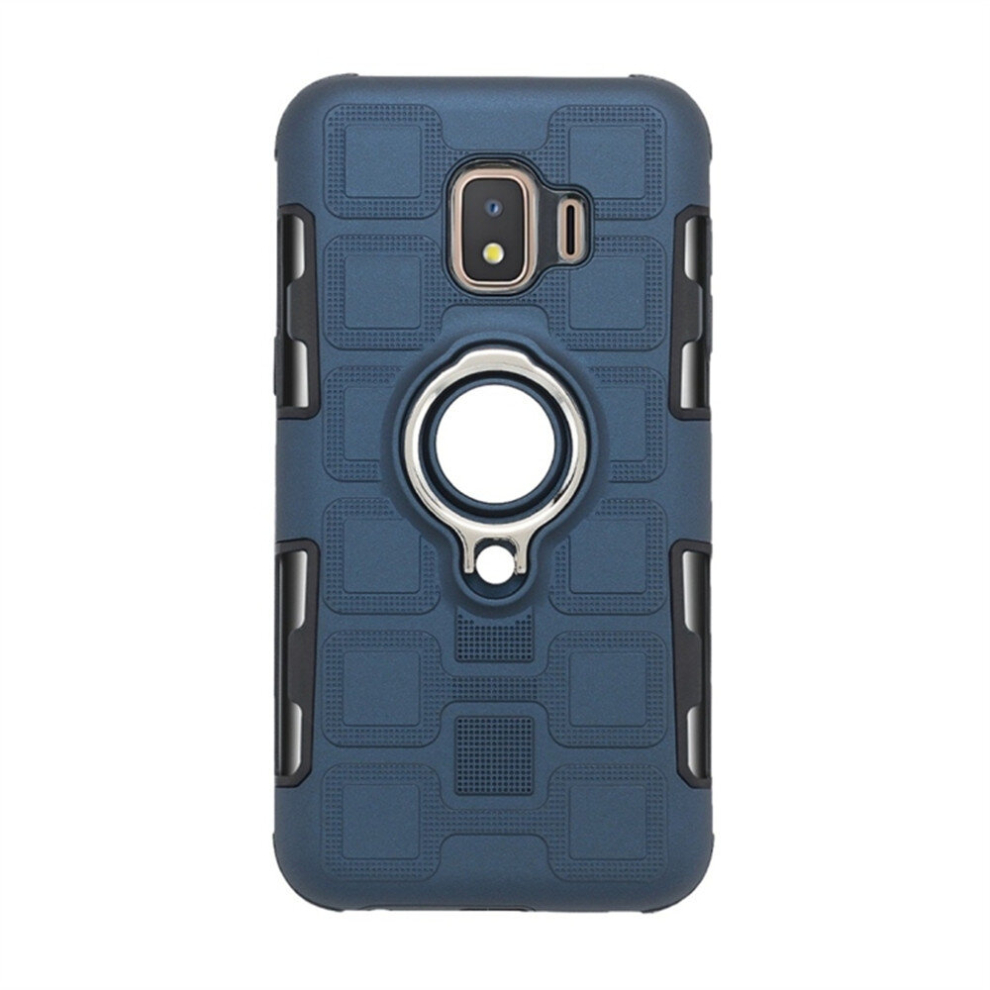2 Pcs For Galaxy J2 Core 2 In 1 Cube Pc + Tpu Protective Case With 360 Degrees Rotate Silver Ring Holder(Navy Blue) Blue,Silver 8881471518728
