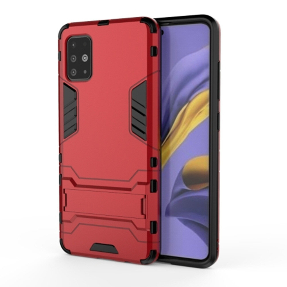 2 Pcs For Galaxy A51 Shockproof Pc + Tpu Protective Case With Invisible Holder(Red) Red 8881471520394