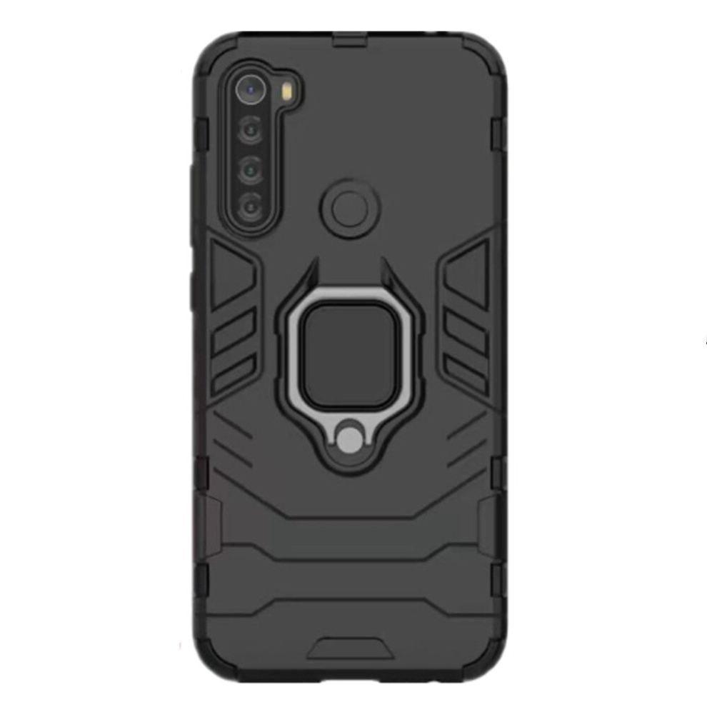 2Pcs For Xiaomi Redmi Note 8T Pc + Tpu Shockproof Protective Case With Magnetic Ring Holder(Black) Black 8881471519558