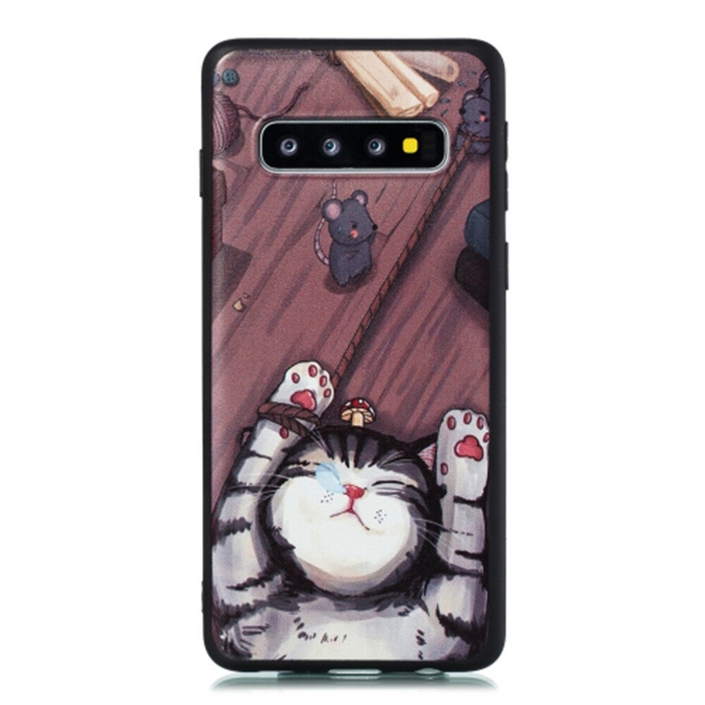 2Pc For Galaxy S10 Shockproof Soft Tpu Protective Case(Cat Pattern) 8881471518810