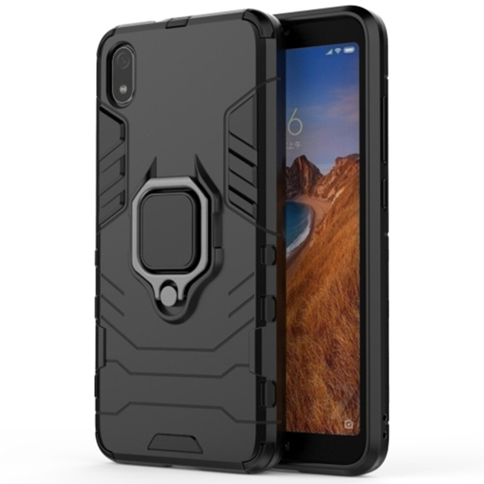 Pc +Tpu Shockproof Protective Case For Xiaomi Redmi 7A, With Magnetic Ring Holder (Black) Black 8881471518834