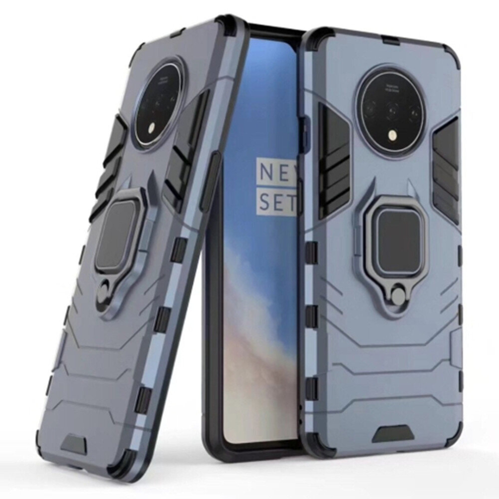 2 Pcs For Oneplus 7T Shockproof Pc + Tpu Case With Magnetic Ring Holder(Navy) 8881471520622