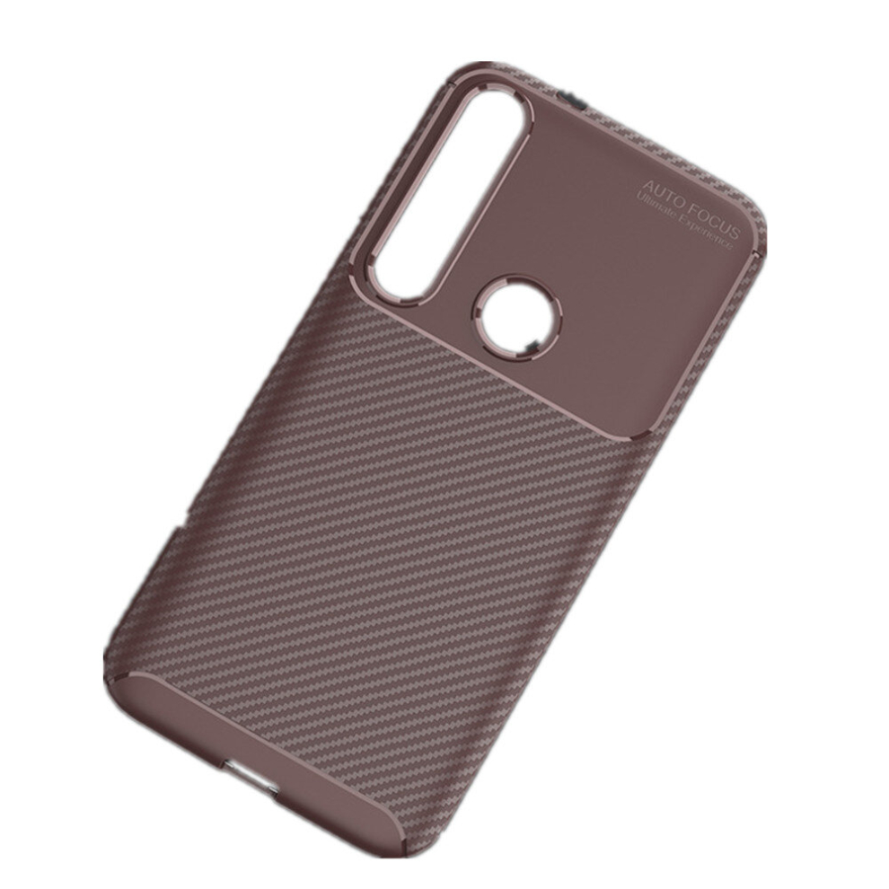 2Pcs For Moto G8 Plus Beetle Series Carbon Fiber Texture Shockproof Tpu Case(Brown) Brown 8881471517912
