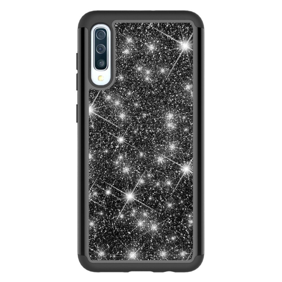 Glitter Powder Contrast Skin Shockproof Silicone + Pc Protective Case For Galaxy A50 (Black) Black 8881471520110