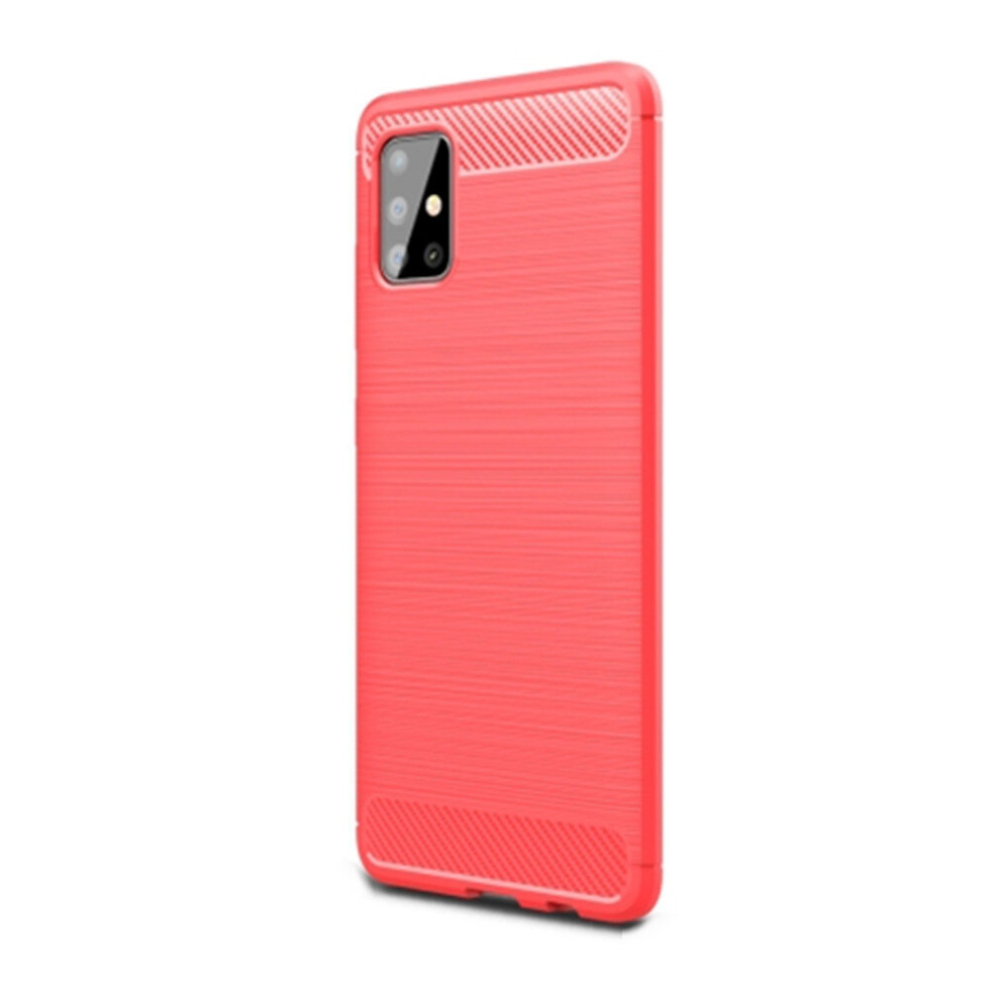 2Pc For Galaxy A51 Brushed Texture Carbon Fiber Tpu Case(Red) Red 8881471517240