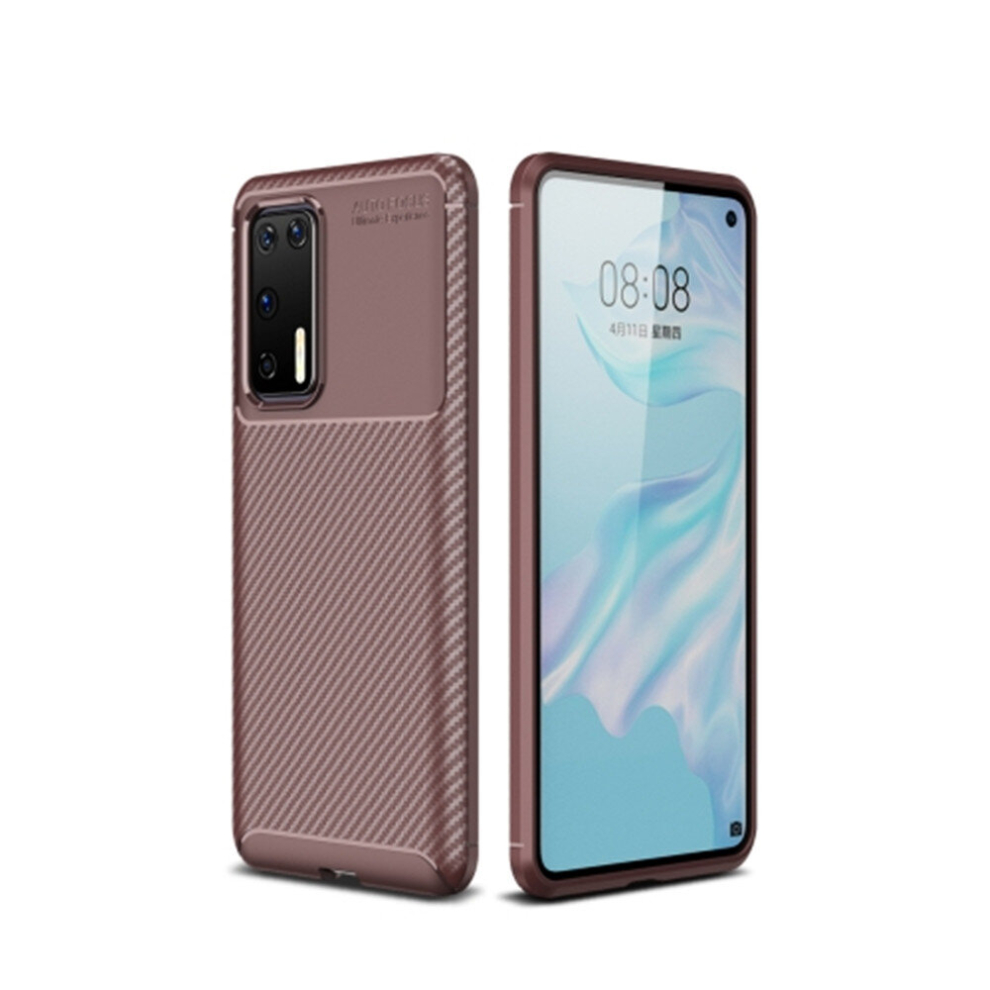 2 Pcs For Huawei P40 Pro Carbon Fiber Texture Shockproof Tpu Case(Brown) Brown 8881471520080