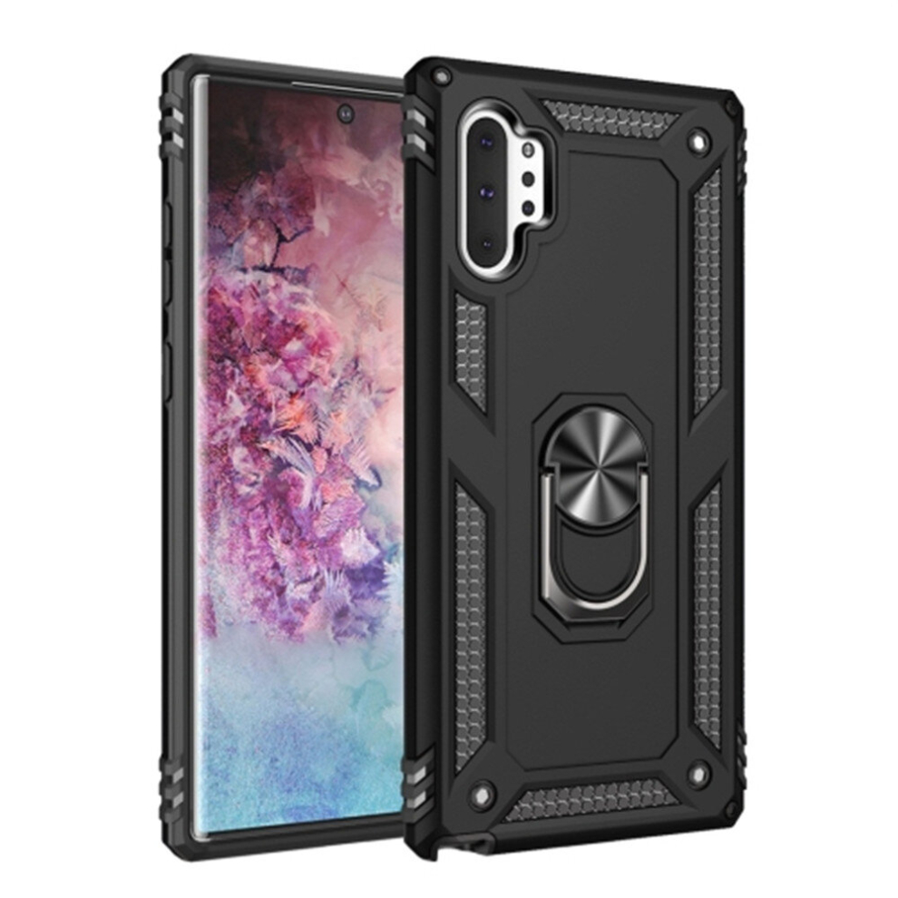 2 Pcs For Galaxy Note 10+ Armor Shockproof Tpu + Pc Protective Case With 360 Degree Rotation Holder(Black) Black 8881471518148