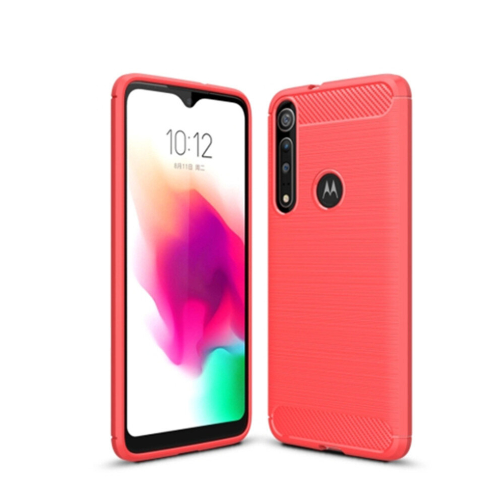2Pcs For Moto G8 Play Brushed Texture Carbon Fiber Tpu Case(Red) Red 8881471520196