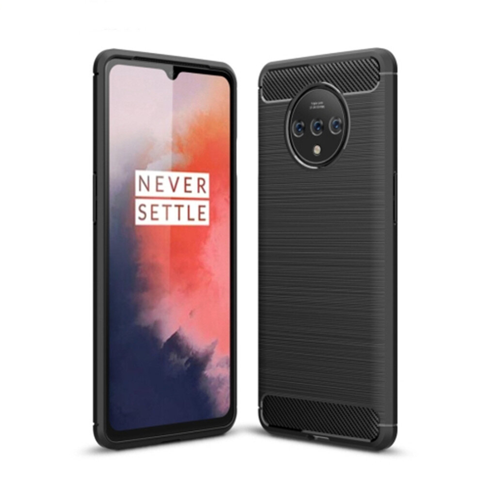 For Oneplus 7T Brushed Texture Carbon Fiber Tpu Case(Black) Black 8881471520202