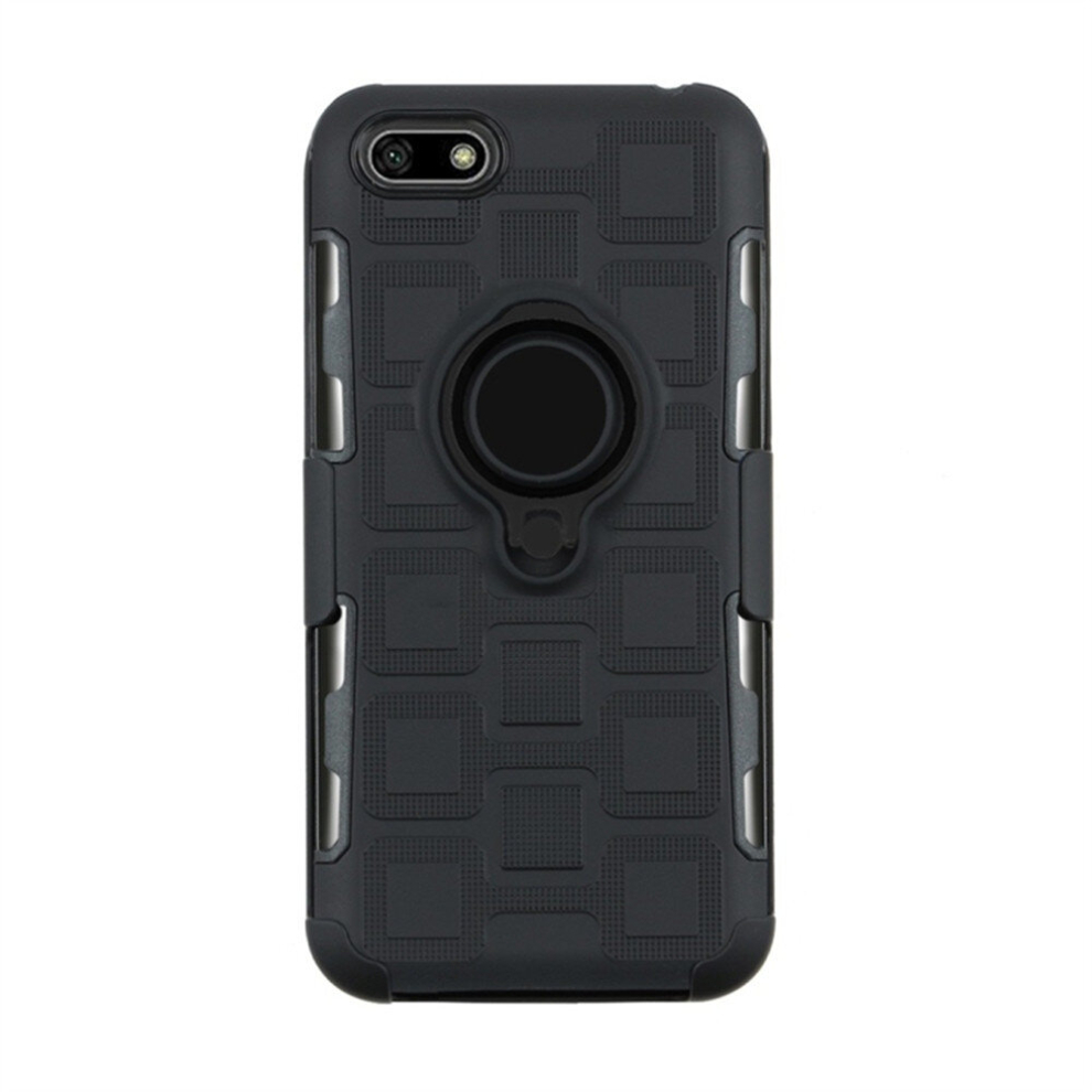 For Huawei Y5 Prime (2018) 3 In 1 Cube Pc + Tpu Protective Case With 360 Degrees Rotate Ring Holder(Black) Black 8881471517332