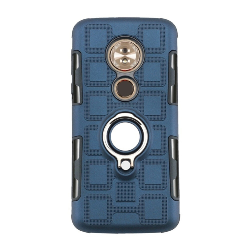 For Motorola Moto G6 Play / Moto E5 2 In 1 Cube Pc + Tpu Protective Case With 360 Degrees Rotate Silver Ring Holder(Navy Blue) Blue,Silver 8881471526013