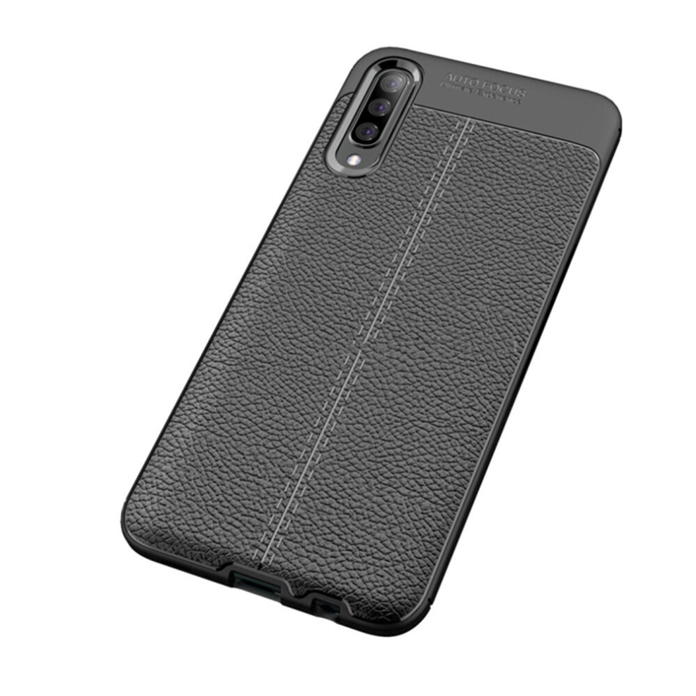 2Pc Litchi Texture Tpu Shockproof Case For Galaxy A70 (Black) Black 8881471520295