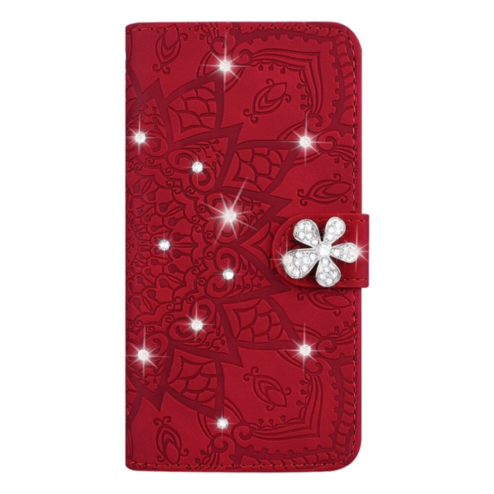 For Galaxy A10 Calf Pattern Diamond Mandala Double Folding Design Embossed Leather Case With Wallet & Holder & Card Slots(Red) Red 8881471523302