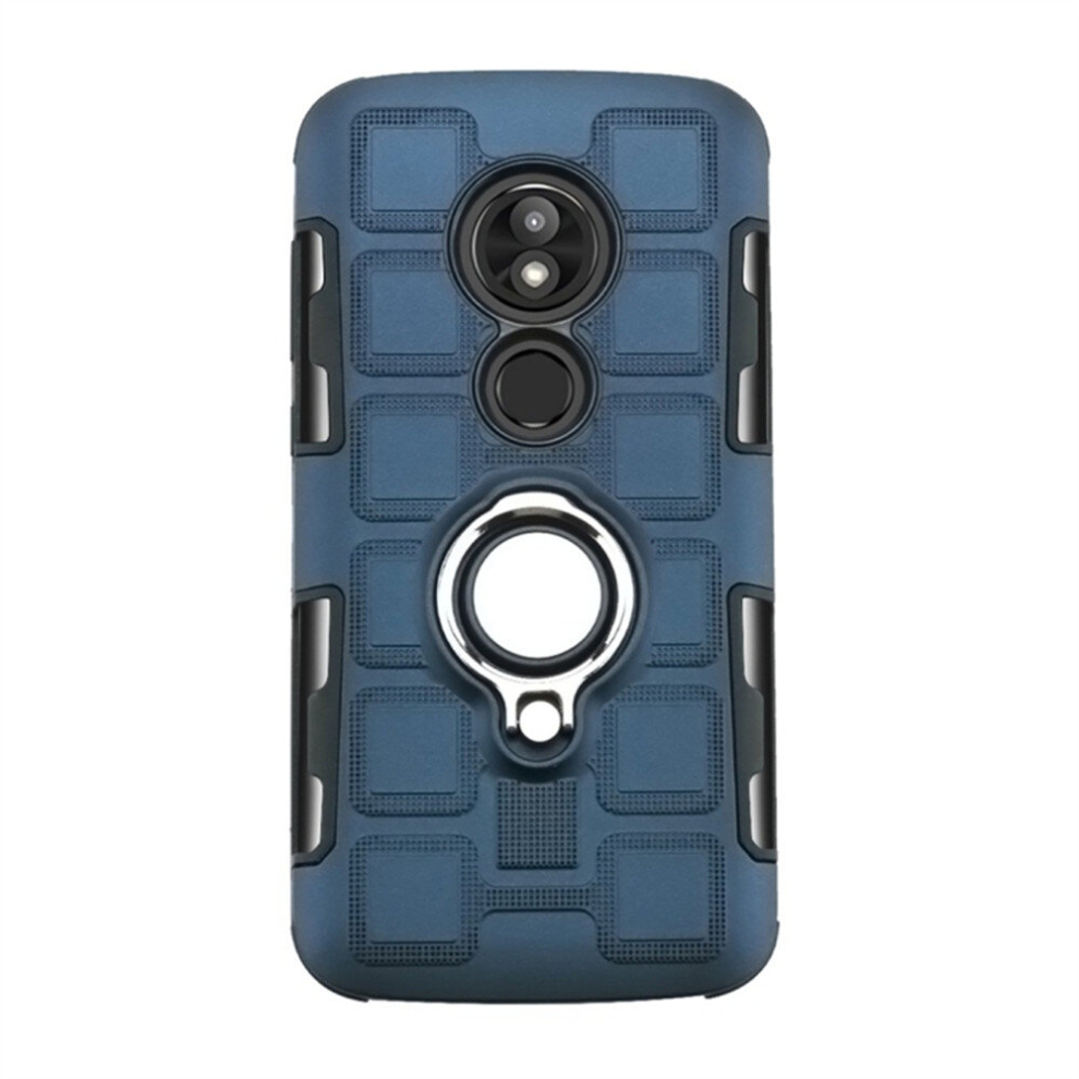 2Pc For Motorola Moto E5 Play 2 In 1 Cube Pc + Tpu Protective Case With 360 Degrees Rotate Silver Ring Holder(Navy Blue) Blue,Silver 8881471523210