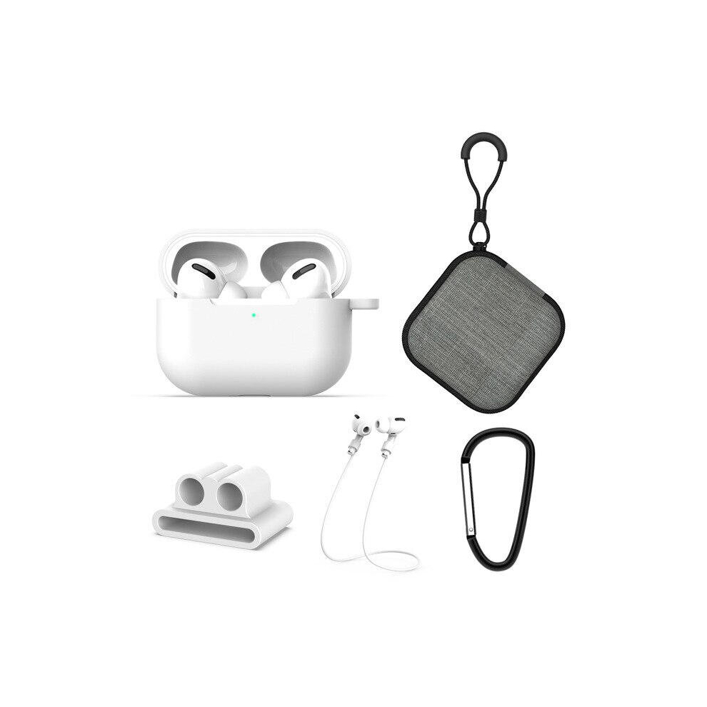 5 In 1 Silicone Shockproof Dirtproof Earphone Storage Case With Strap Hook Keychain Anti-Lost Strap Storage Bag For Apple Airpods Pro 2019 4191026571721